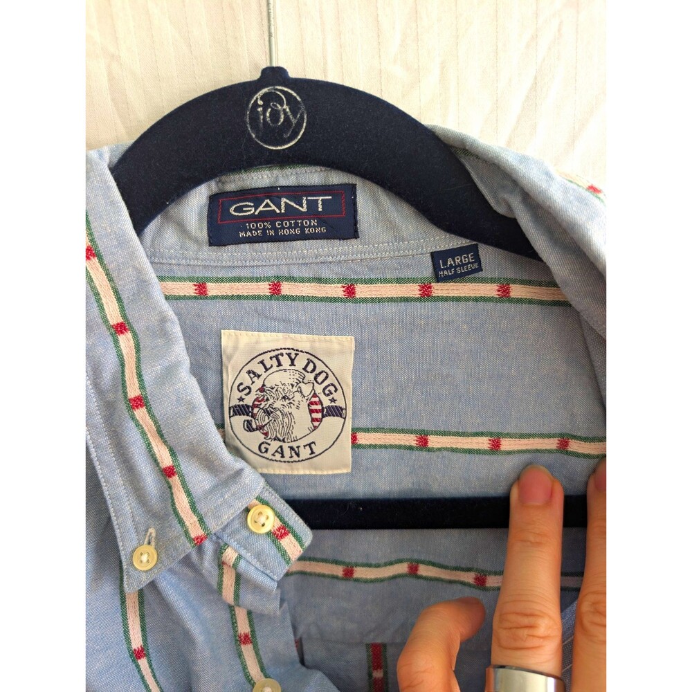 GANT Salty Dog Men's L Blue/Red/White Striped Cotton Button-Up Shirt SS